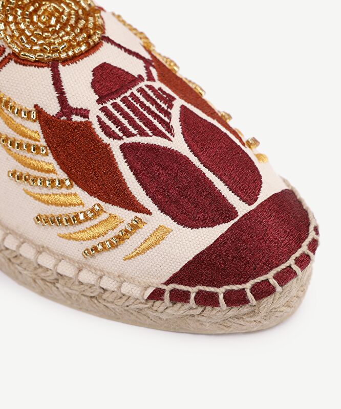 Kanvas Üzerine Güneş Sembolü Nakış Espadril Terlik