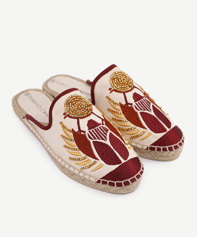 Kanvas Üzerine Güneş Sembolü Nakış Espadril Terlik