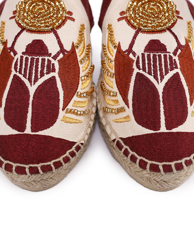 Kanvas Üzerine Güneş Sembolü Nakış Espadril Terlik