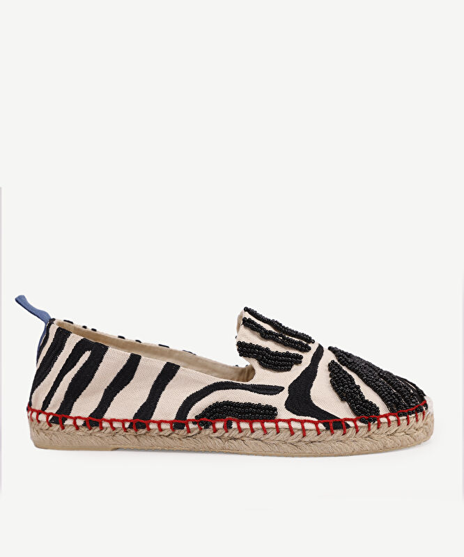 Kanvas Üzerine Zebra Nakışlı Espadril