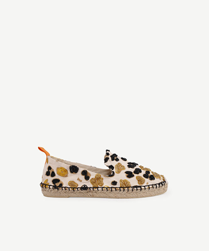 Kanvas Üzerine Leopar Nakışlı Espadril
