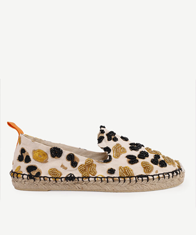 Kanvas Üzerine Leopar Nakışlı Espadril