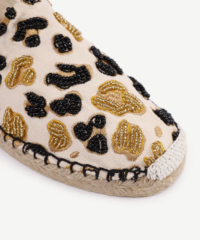 Kanvas Üzerine Leopar Nakışlı Espadril