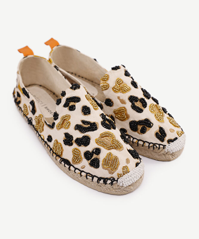Kanvas Üzerine Leopar Nakışlı Espadril