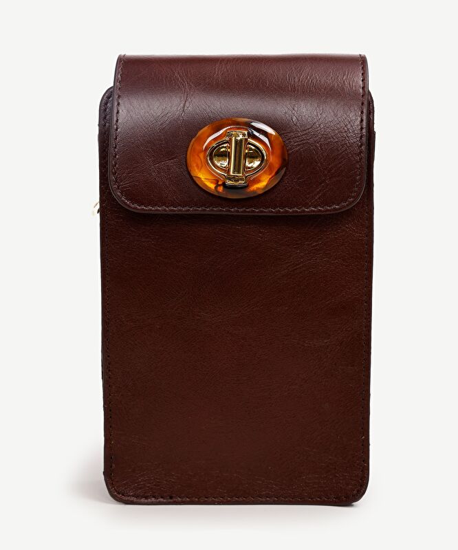 Kilit Detaylı Deri Telefon Çantası