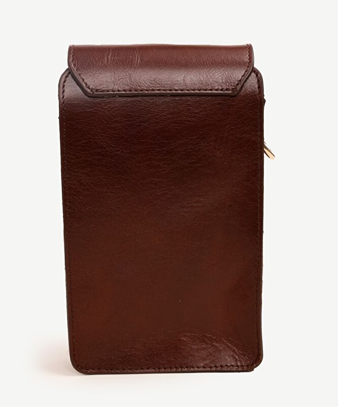 Kilit Detaylı Deri Telefon Çantası