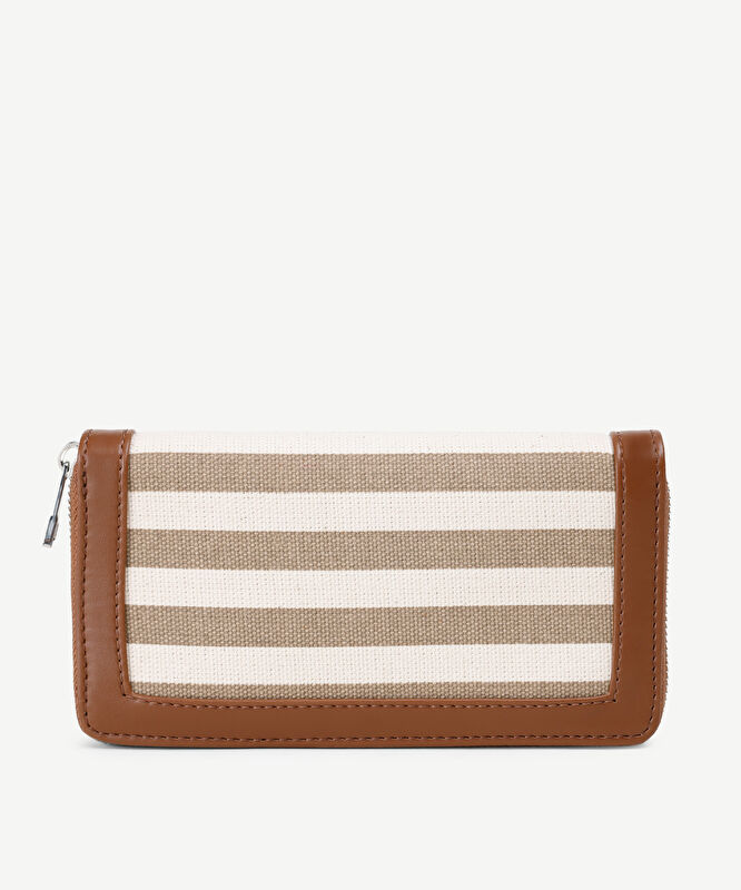 Çizgili Canvas Fermuarlı Cüzdan