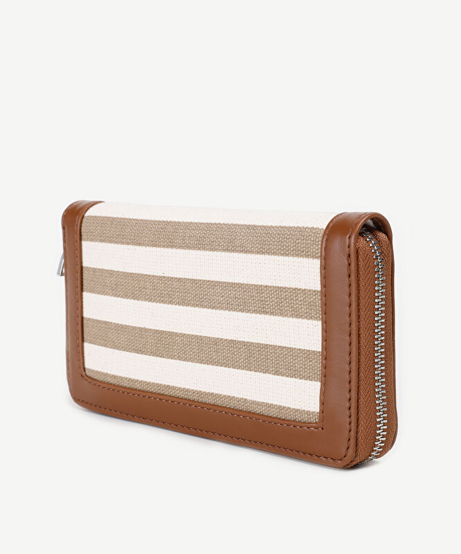 Çizgili Canvas Fermuarlı Cüzdan
