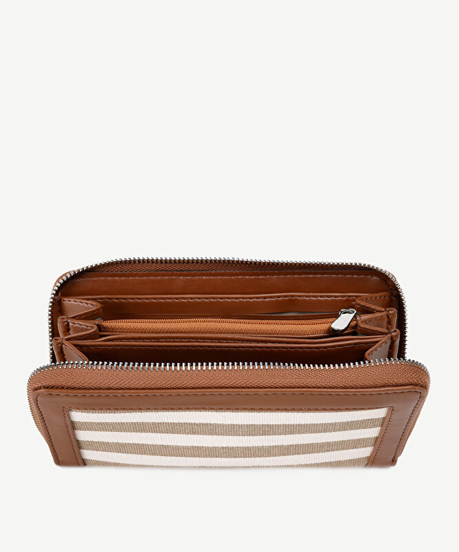 Çizgili Canvas Fermuarlı Cüzdan