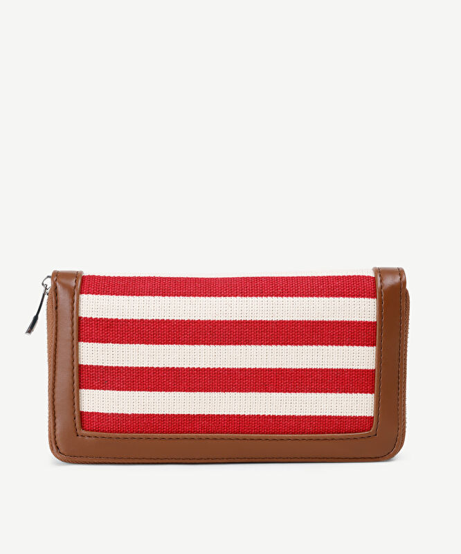 Çizgili Canvas Fermuarlı Cüzdan