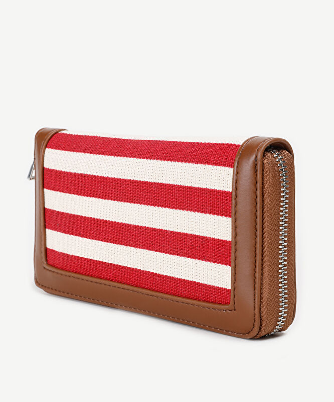 Çizgili Canvas Fermuarlı Cüzdan