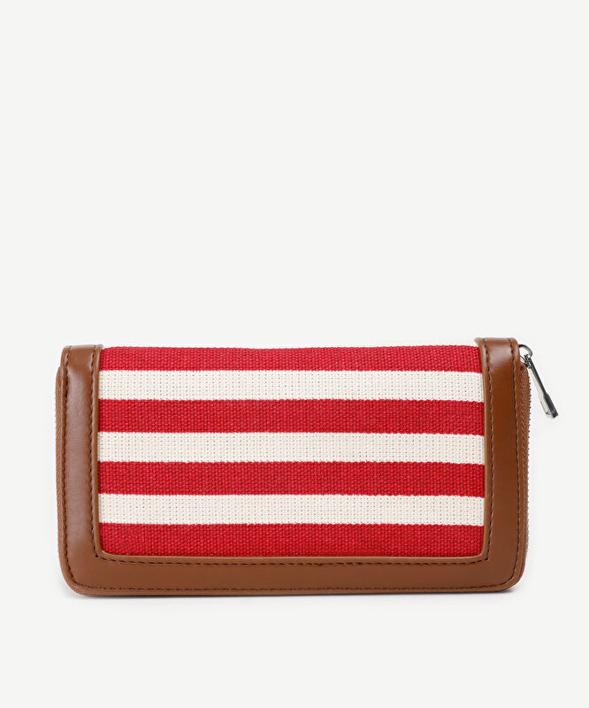Çizgili Canvas Fermuarlı Cüzdan