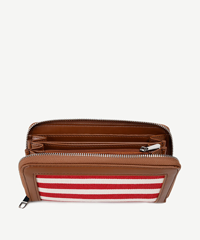 Çizgili Canvas Fermuarlı Cüzdan