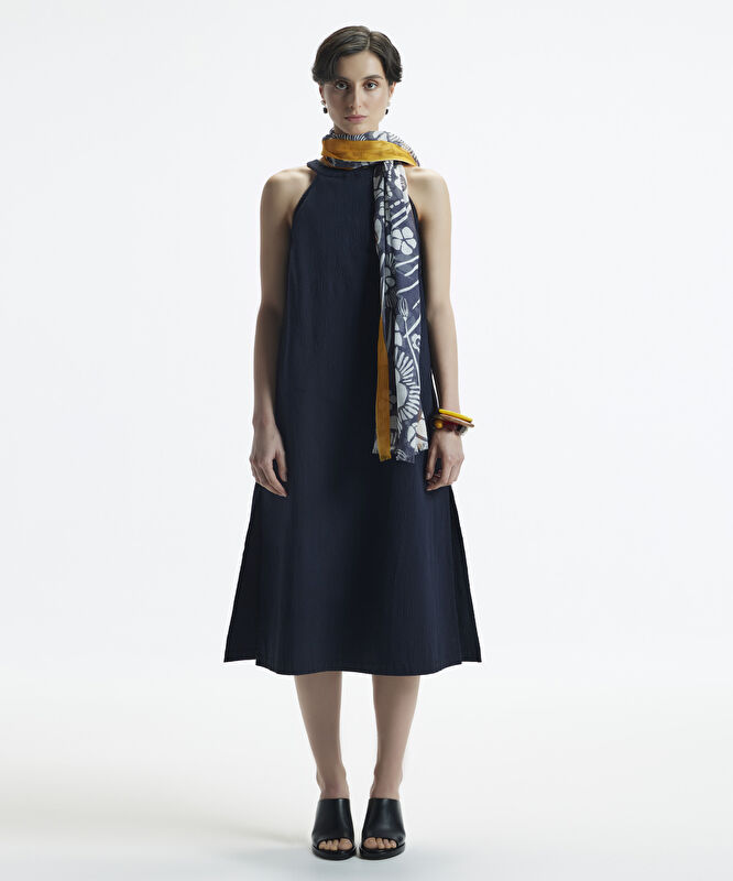 Halter Yaka Midi Boy Elbise