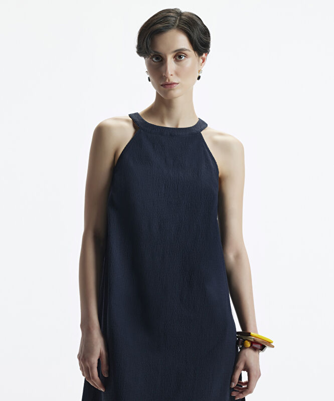 Halter Yaka Midi Boy Elbise