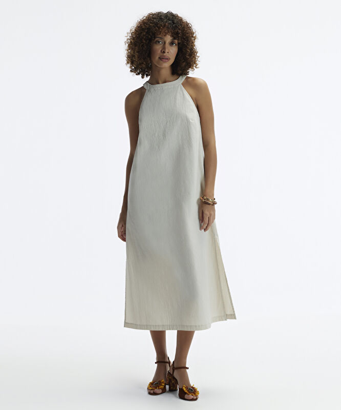 Halter Yaka Midi Boy Elbise