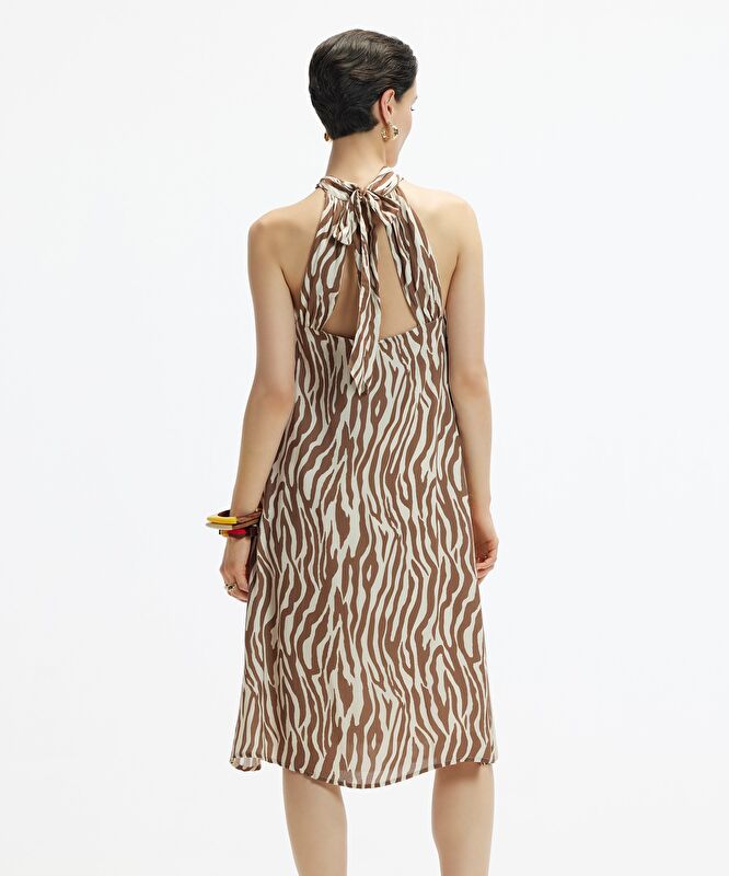 Boyundan Bağlamalı Midi Boy Elbise