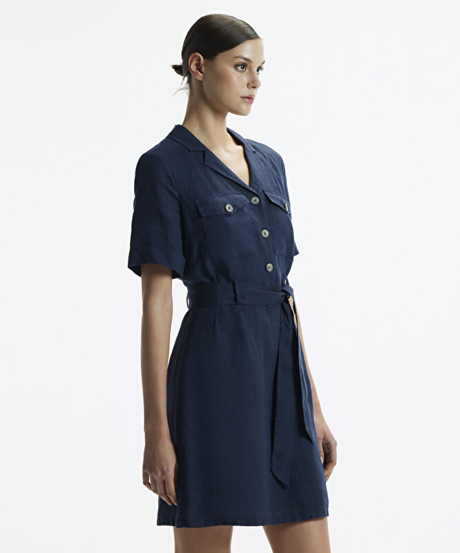 Ceket Yaka Kısa Kol Elbise