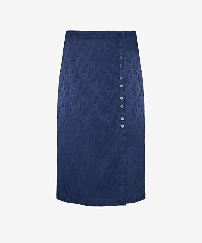 Düz Kesim Yırtmaç Detaylı Midi Etek