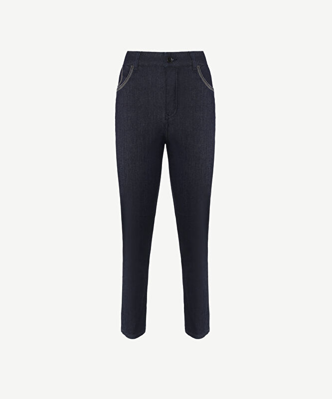 Düz Kesim Saat Cep Detaylı Denim Pantolon