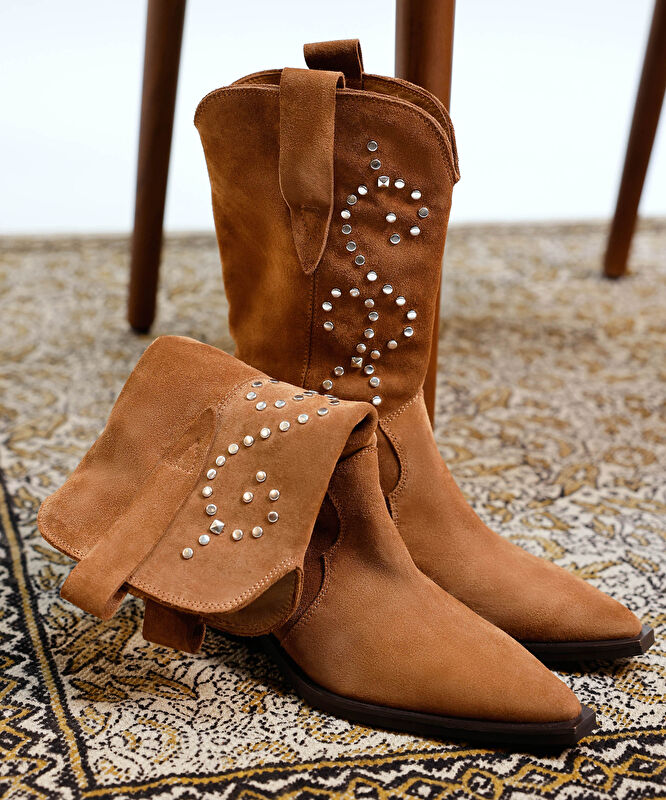 Aksesuar Detaylı Deri Western Bot