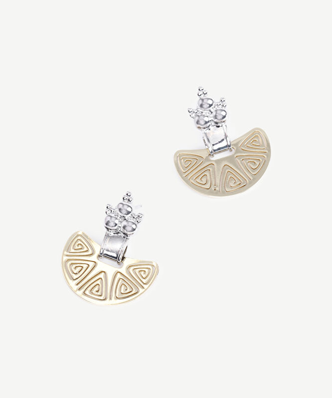 Gold Ve Gümüş Detaylı Küpe