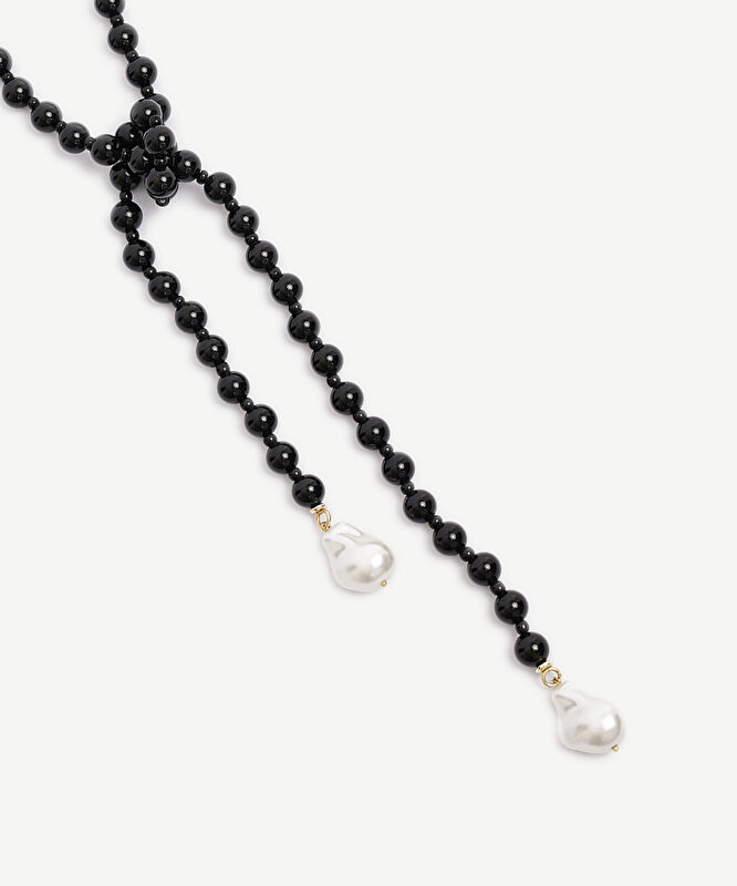 Oniks Taşlı Ve Mayorka İncili Uzun Kolye