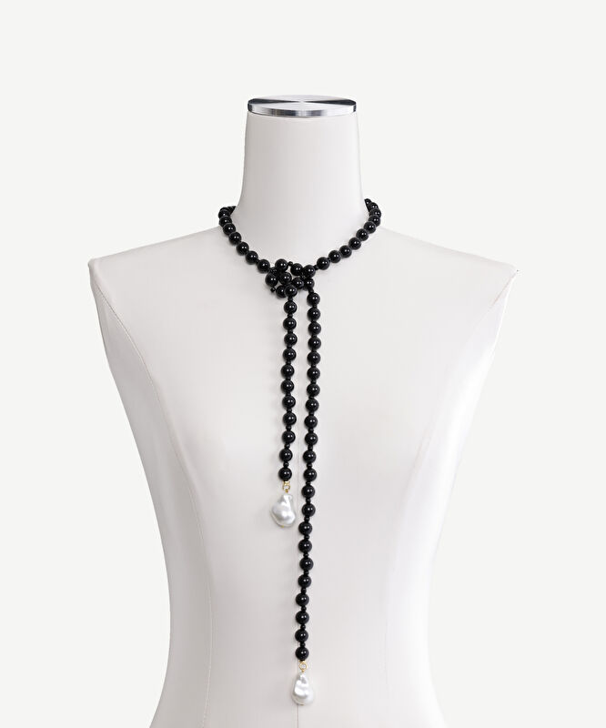 Oniks Taşlı Ve Mayorka İncili Uzun Kolye