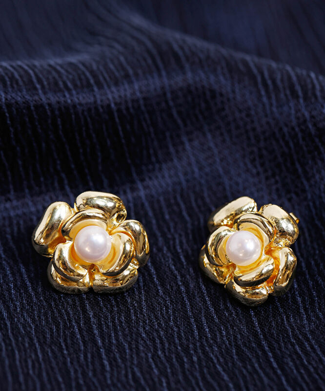 İnci Detaylı Gold Küpe