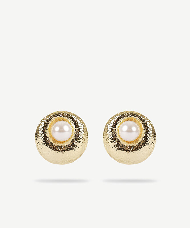 İnci Detaylı Gold Küpe