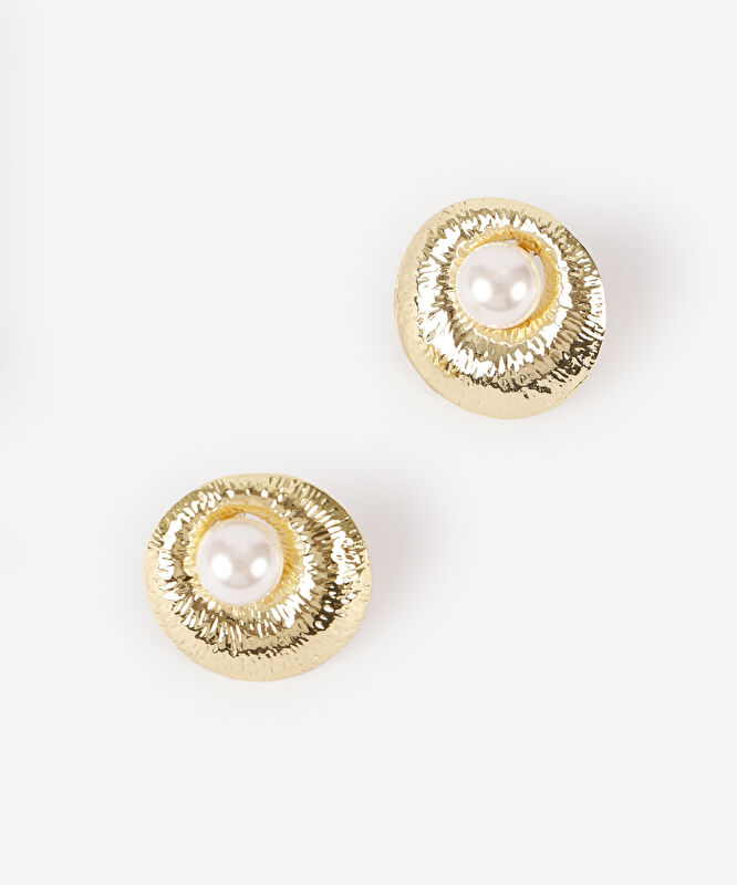 İnci Detaylı Gold Küpe