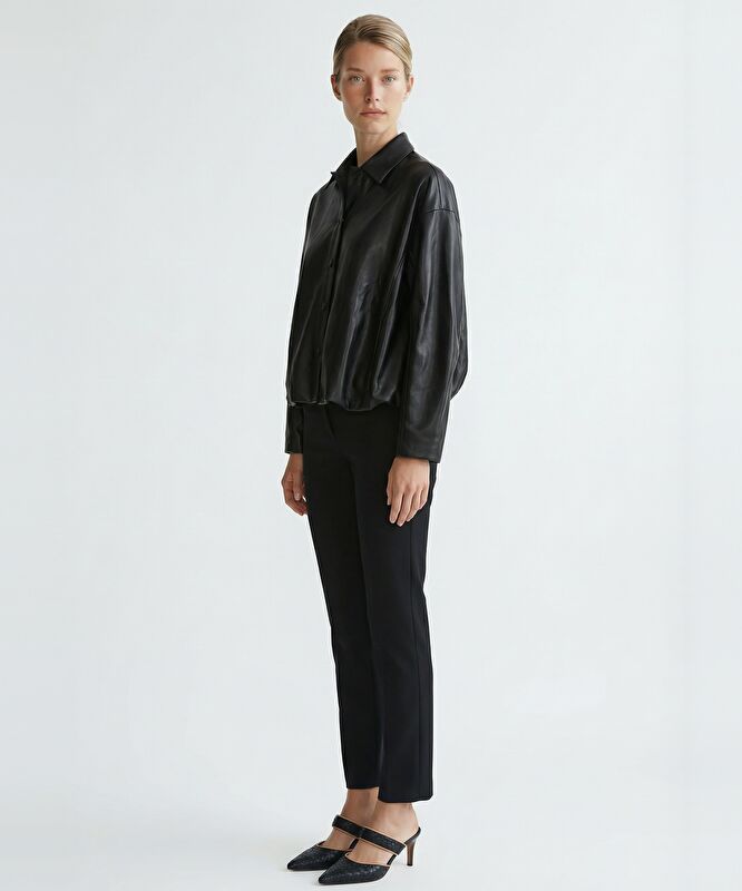 Geniş Gömlek Yaka Uzun Kol Ceket