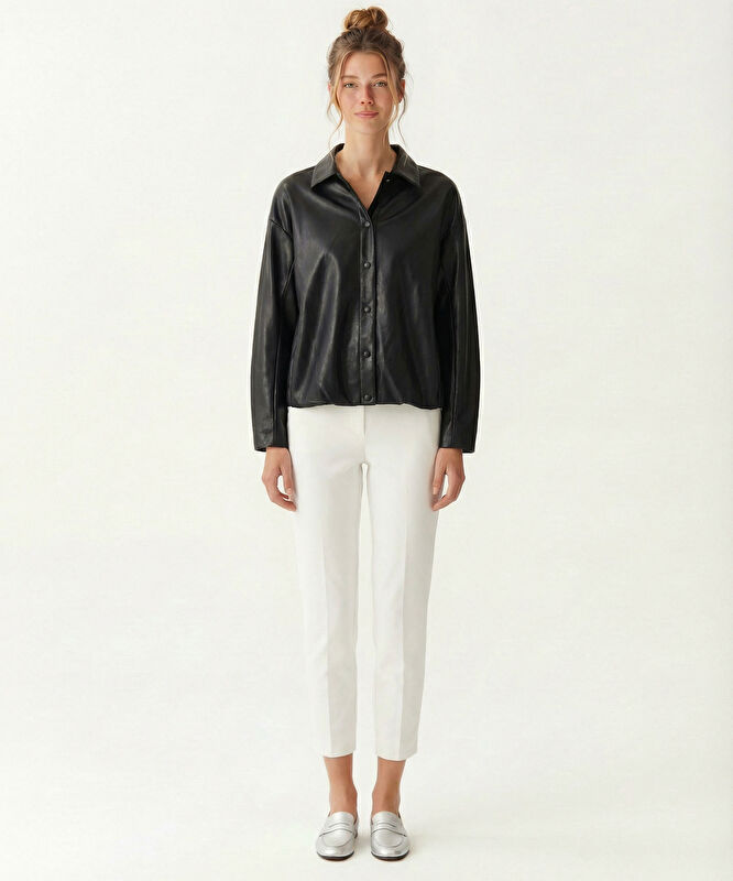 Geniş Gömlek Yaka Uzun Kol Ceket