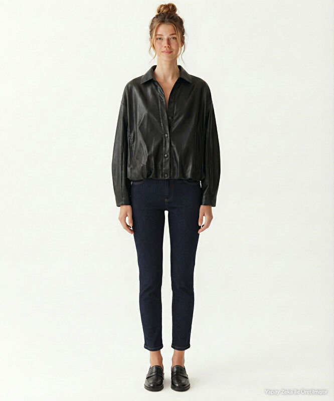 Geniş Gömlek Yaka Uzun Kol Ceket