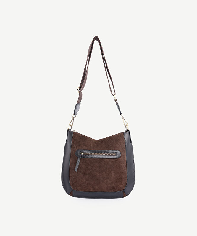 Deri Garnili Süet Omuz Çantası