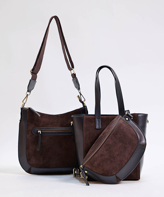 Deri Garnili Süet Bel Çantası