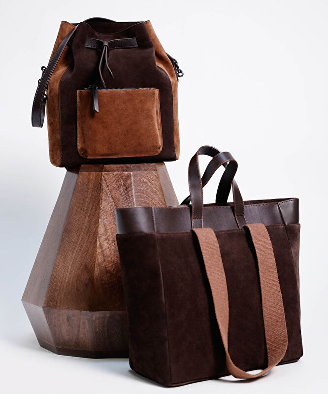 Kolon Detaylı Süet Deri Omuz Çantası