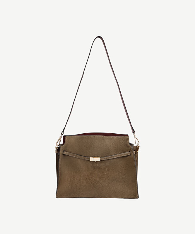 Kemer Detaylı Süet Deri Omuz Çantası