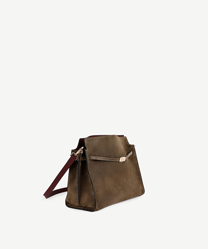 Kemer Detaylı Süet Deri Omuz Çantası