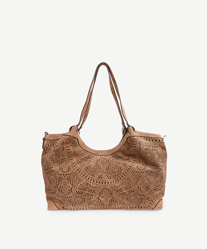 Lazer Kesimli Deri Omuz Çantası