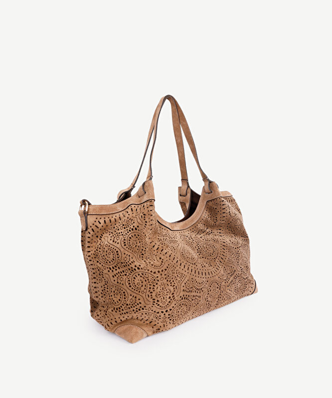 Lazer Kesimli Deri Omuz Çantası