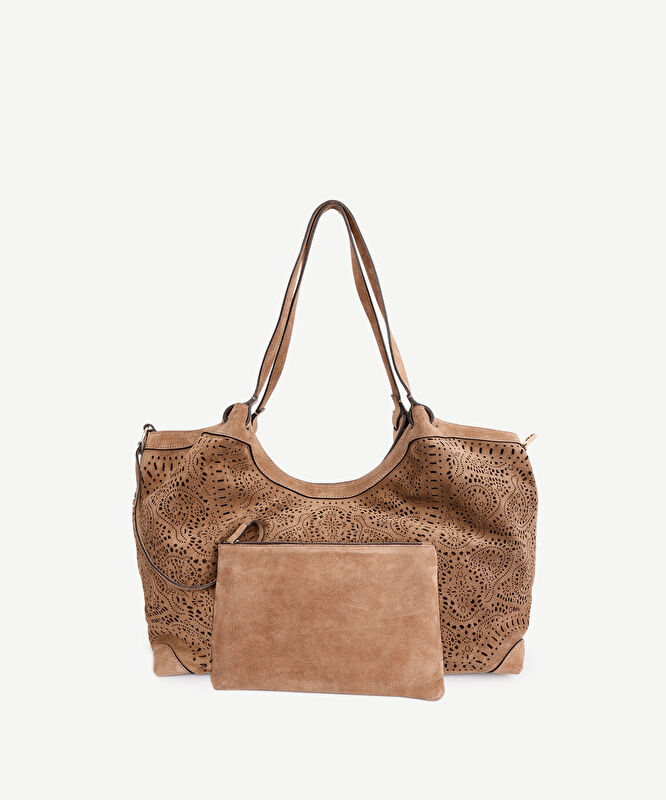 Lazer Kesimli Deri Omuz Çantası