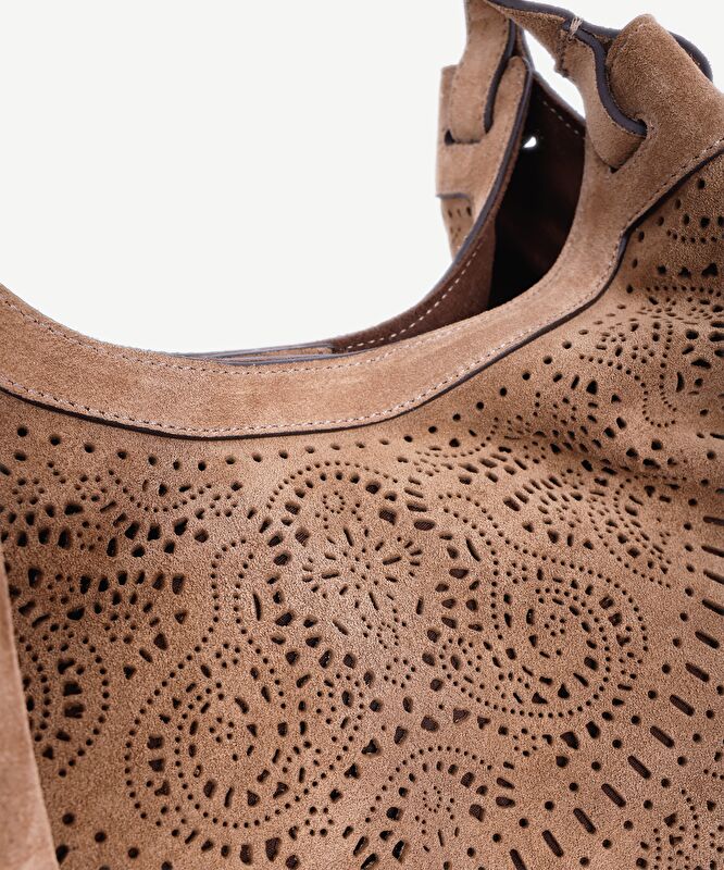 Lazer Kesimli Deri Omuz Çantası