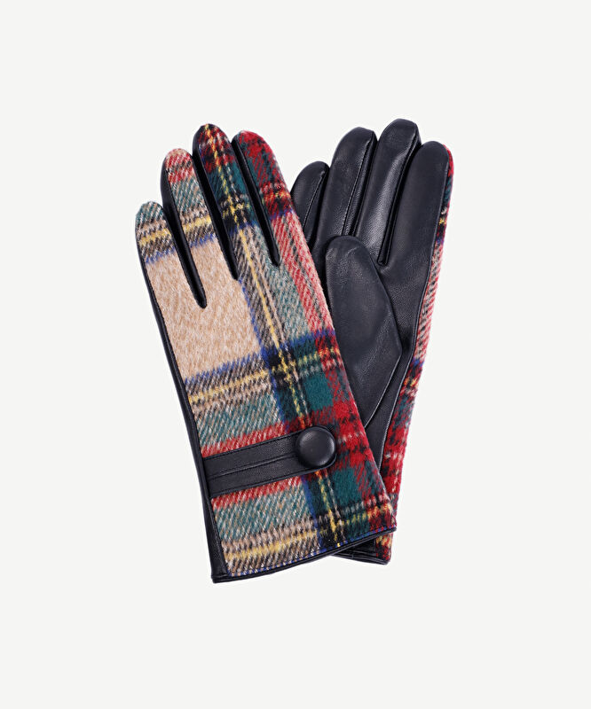 Ekose Kumaşlı Deri Eldiven