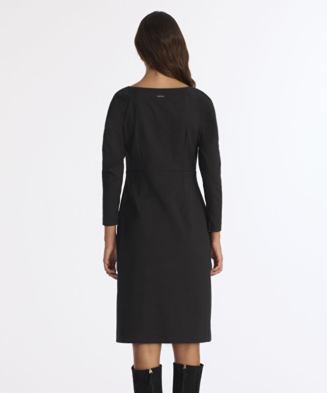 Düğmeli Dizaltı Elbise