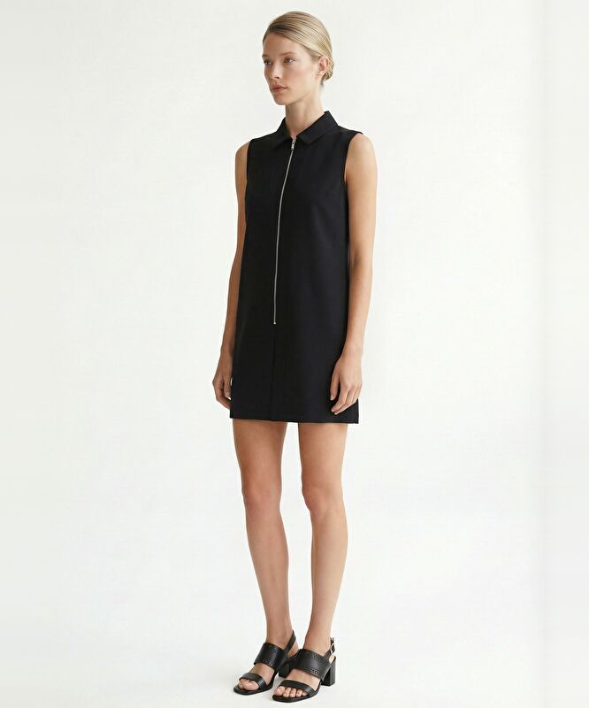 Düz Gömlek Yaka Kolsuz Elbise