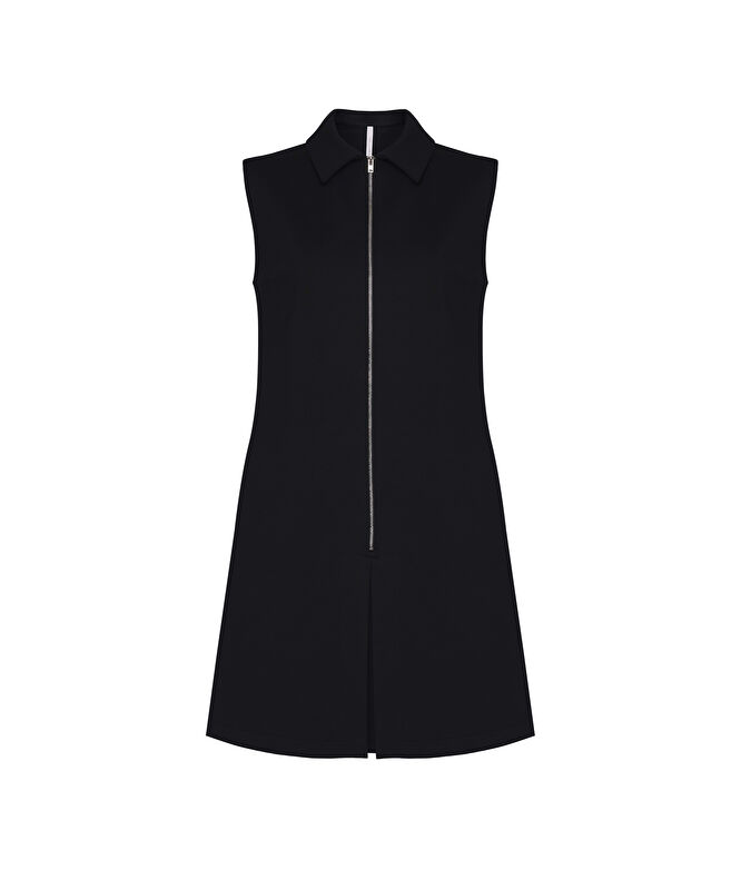 Düz Gömlek Yaka Kolsuz Elbise