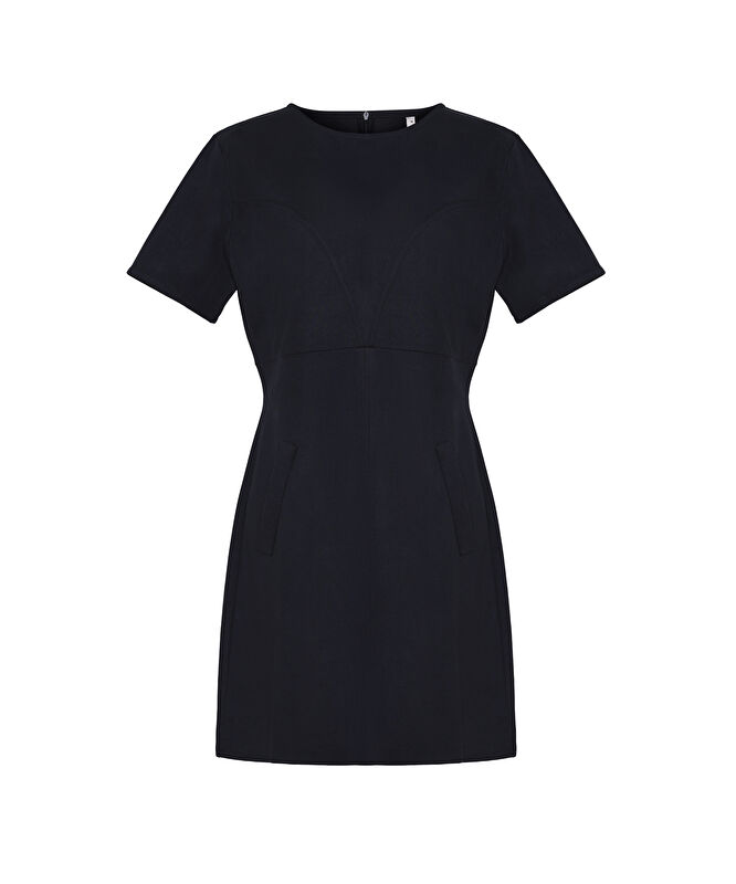 Düz Bisiklet Yaka Kısa Kol Elbise