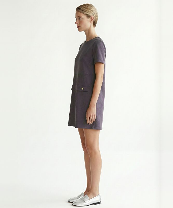Düz Bisiklet Yaka Kısa Kol Elbise