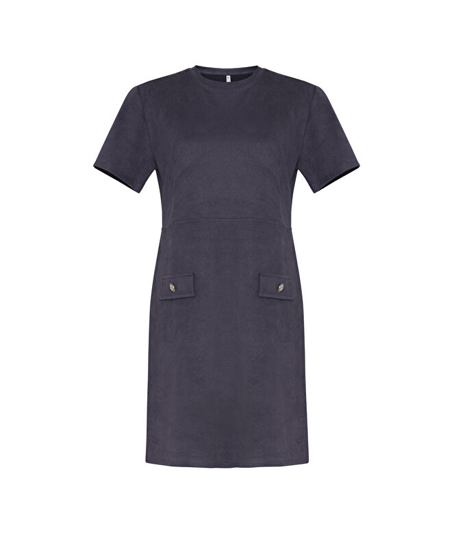 Düz Bisiklet Yaka Kısa Kol Elbise